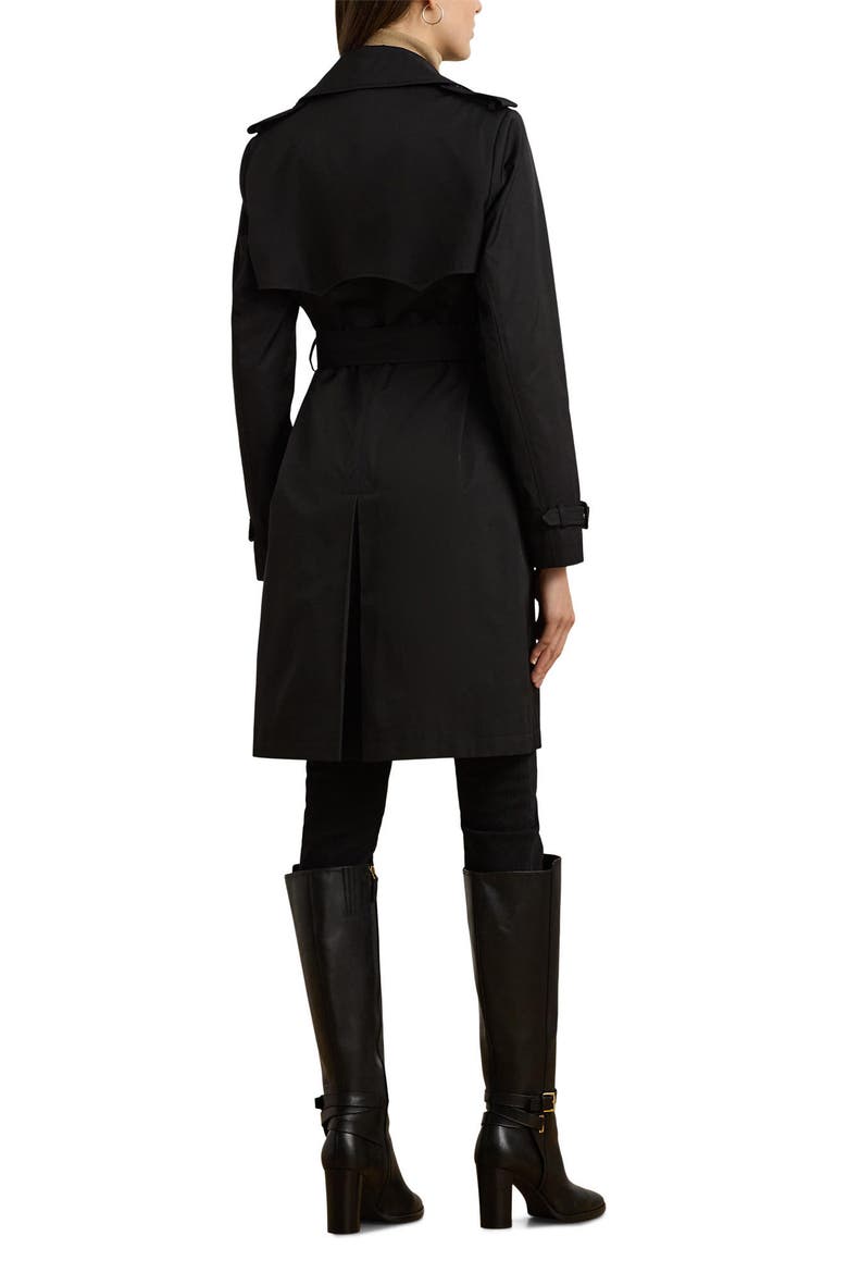 Belted Water Resistant Double Breasted Trench Coat, Alternate, color, BLACK