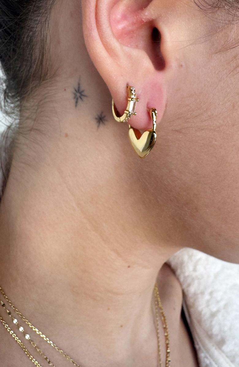 Nickel & Suede Heart Lock Huggies, Alternate, color, Gold