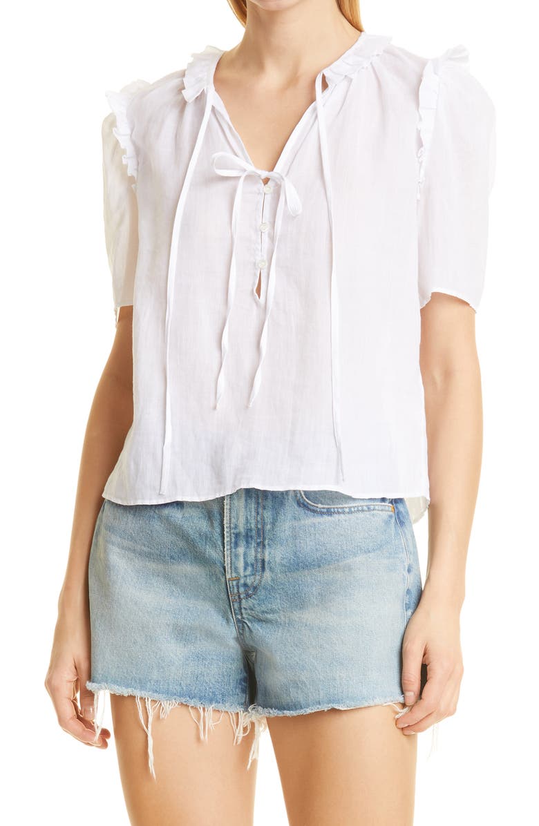 FRAME Tie Neck Ruffle Blouse | Nordstromrack