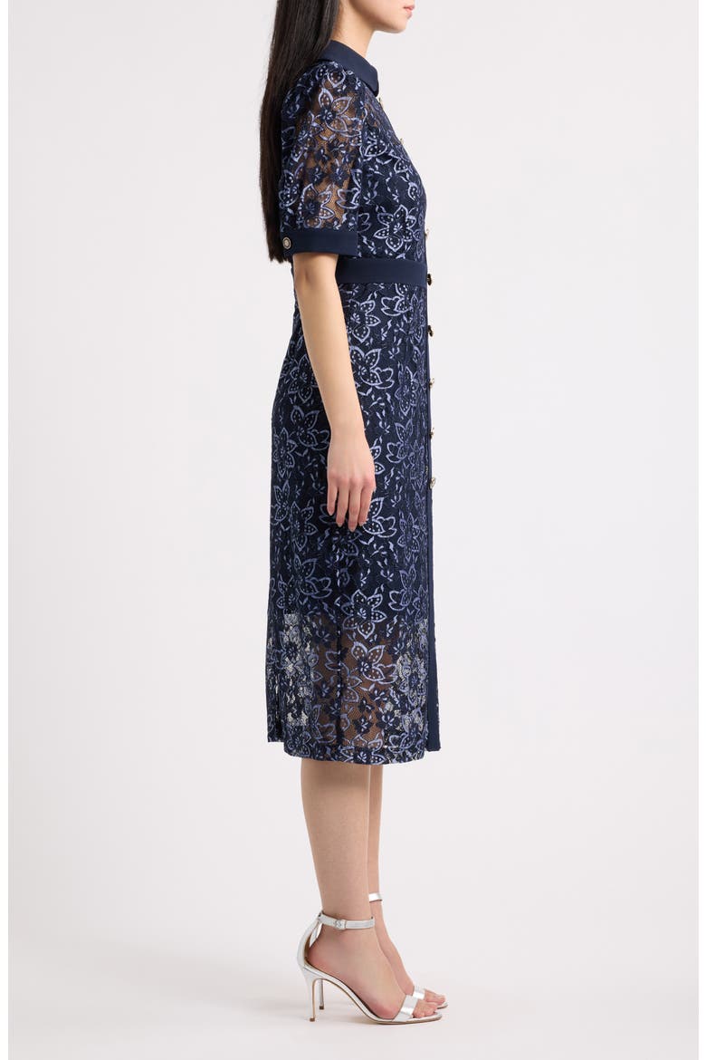 Lace & Crepe Shirtdress, Alternate, color, NAVY