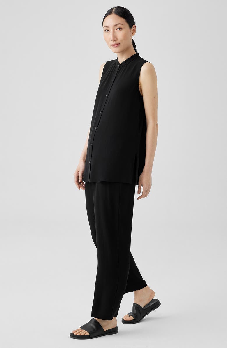 Eileen Fisher Mandarin Collar Sleeveless Silk Blouse, Alternate, color, Black