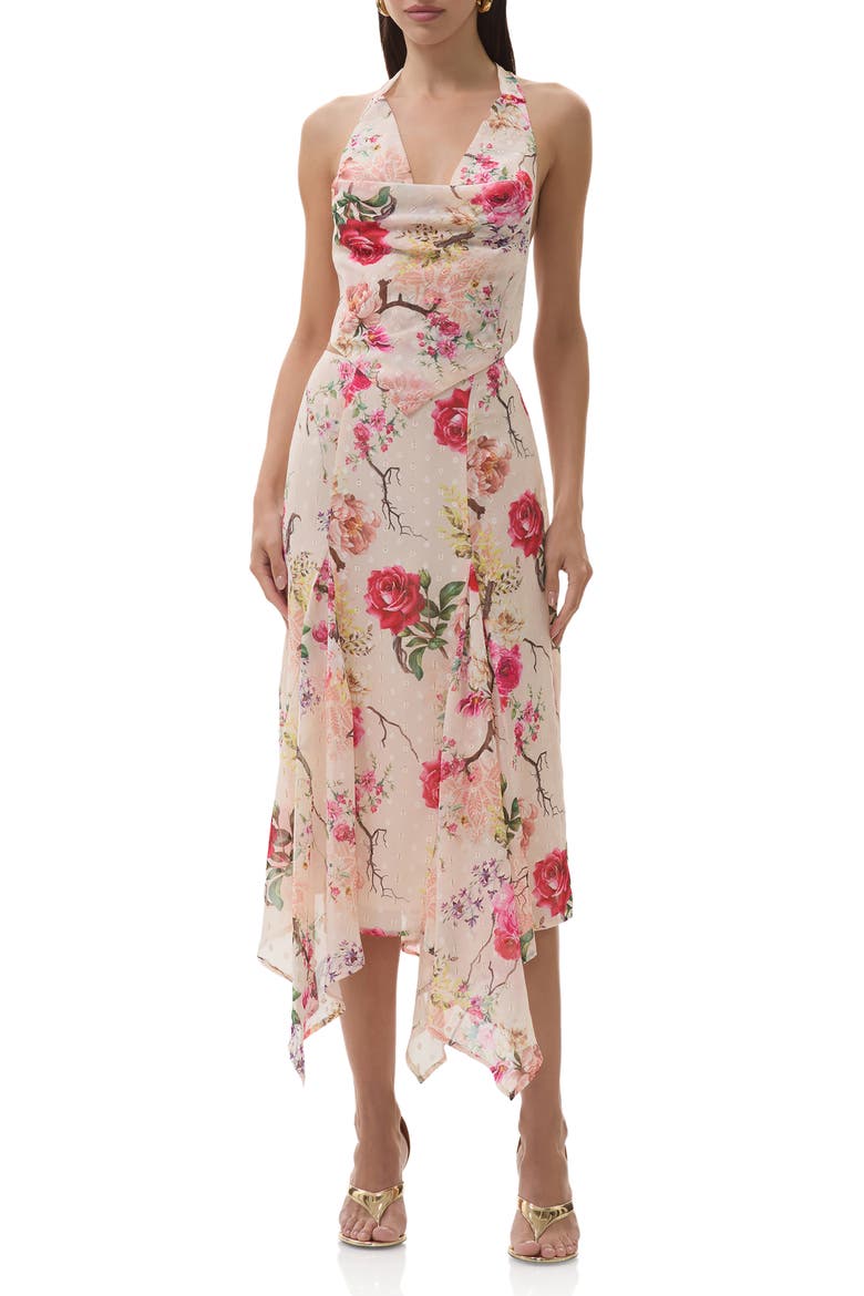 Dudley Floral Halter Clip Dot Chiffon Top, Alternate, color, SAND SUMMER ROSE