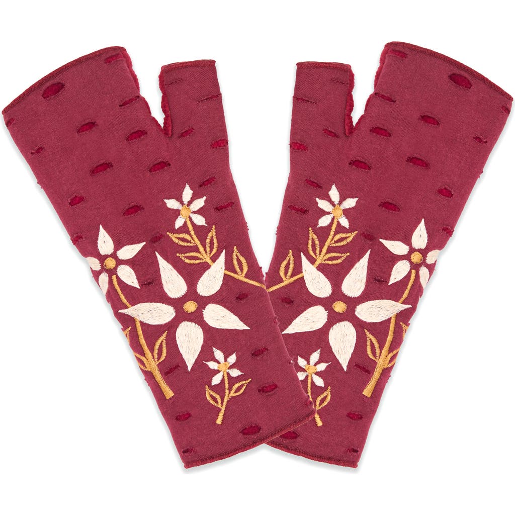 Feelgoodz Artisan Crafted Fleece Lined Viola Fingerless Gloves In Burgundy