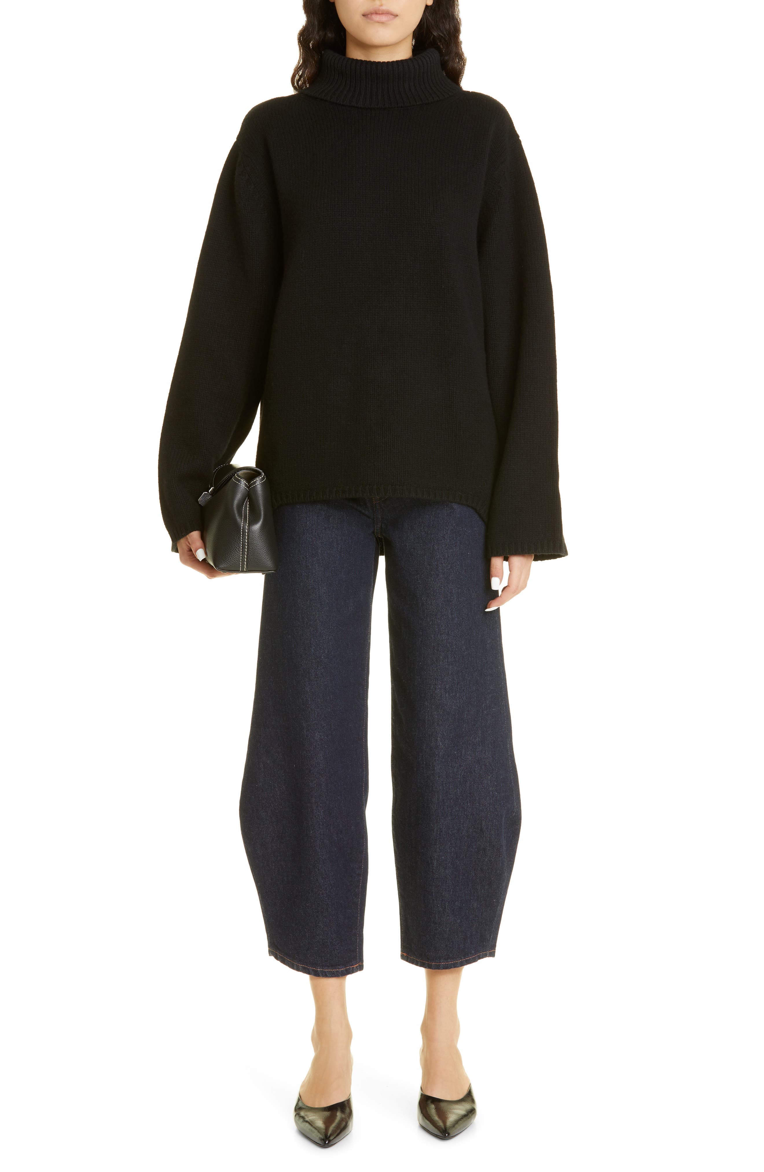 TOTEME T-Lock Leather Clutch, Alternate, color, Black Grain