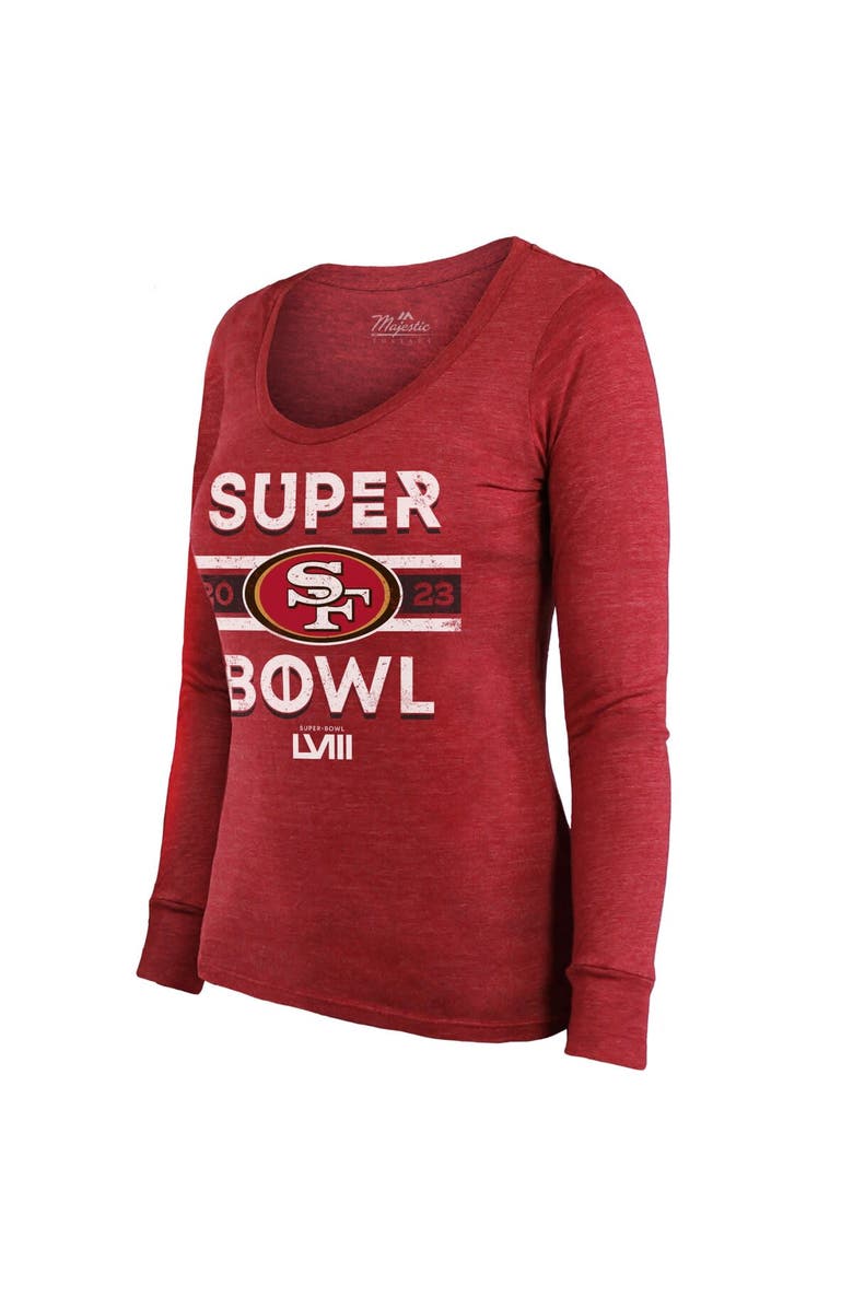 Majestic Threads Women's Majestic Threads Scarlet San Francisco 49ers Super Bowl LVIII Make It Happen Lightweight Tri-Blend Long Sleeve Scoop Neck T-Shirt, Alternate, color,