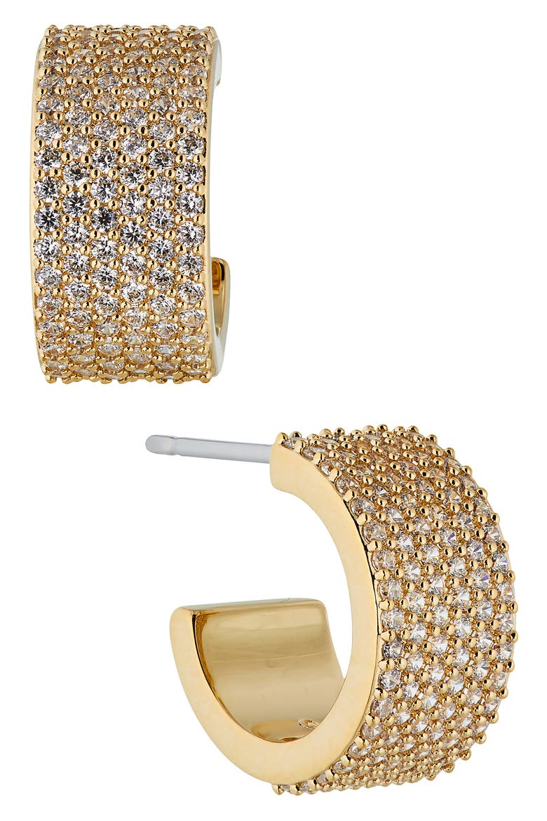Disco Chunky Pavé Huggie Hoop Earrings, Main, color, GOLD