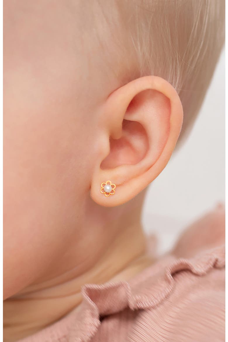 14k Freshwater Pearl Flower Earrings, Alternate, color, White