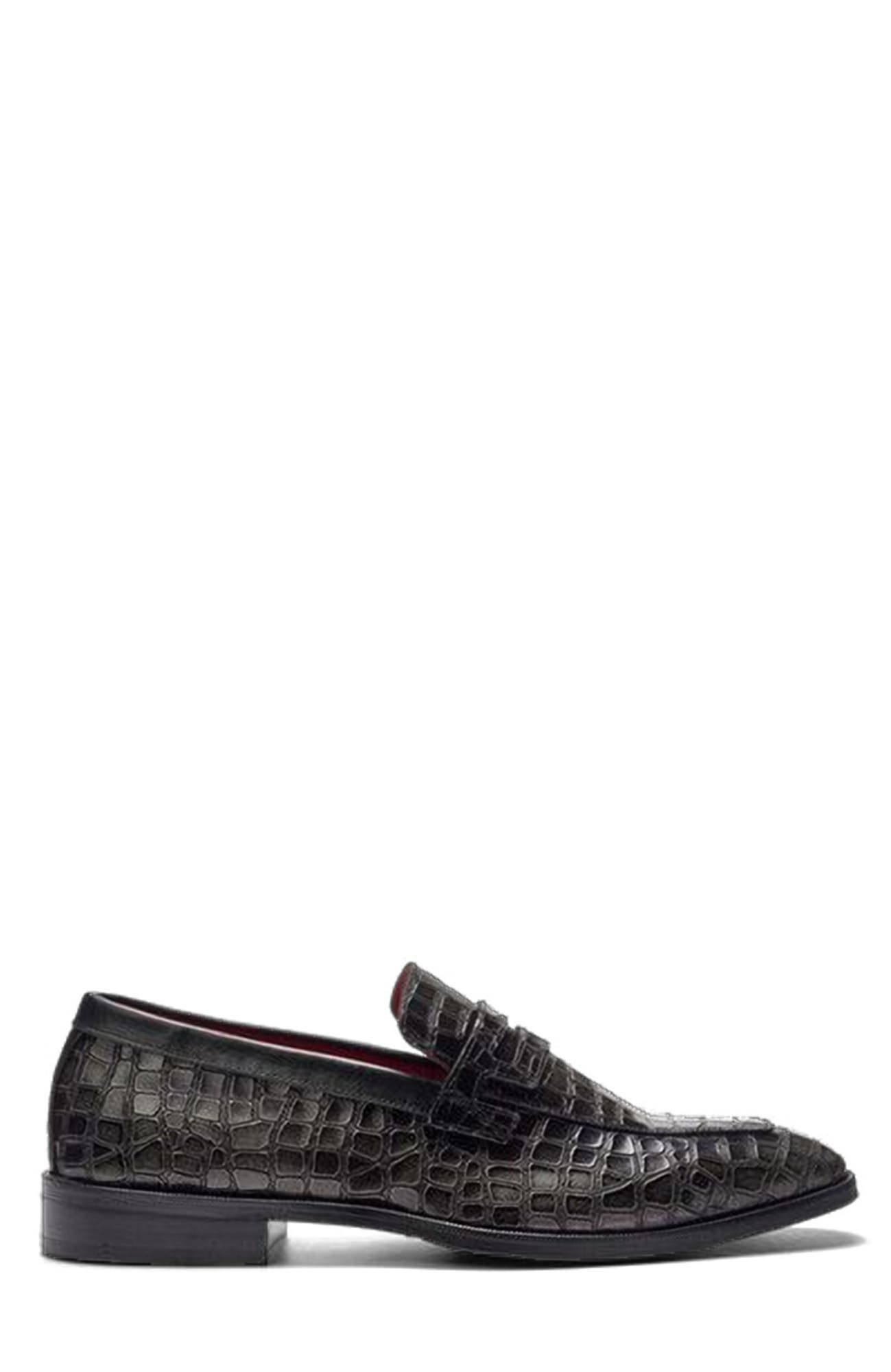 CARLOS SANTANA Nocturne Penny Loafer, Main, color, Grey Croco Print