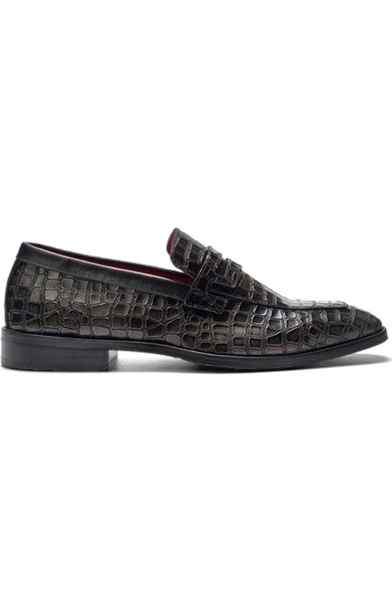 CARLOS SANTANA Nocturne Penny Loafer, Main, color, Grey Croco Print