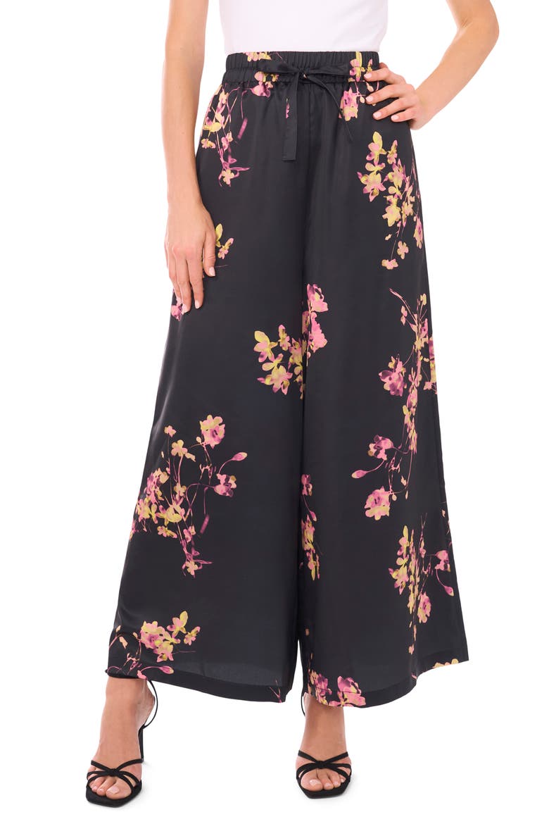 Print Drawstring Wide Leg Pants, Main, color, RICH BLACK