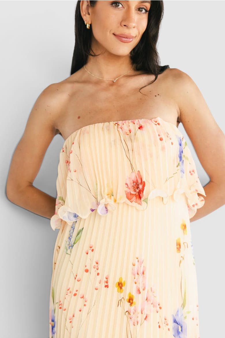 Bloom Pleated Strapless Maxi Dress, Alternate, color, Yellow