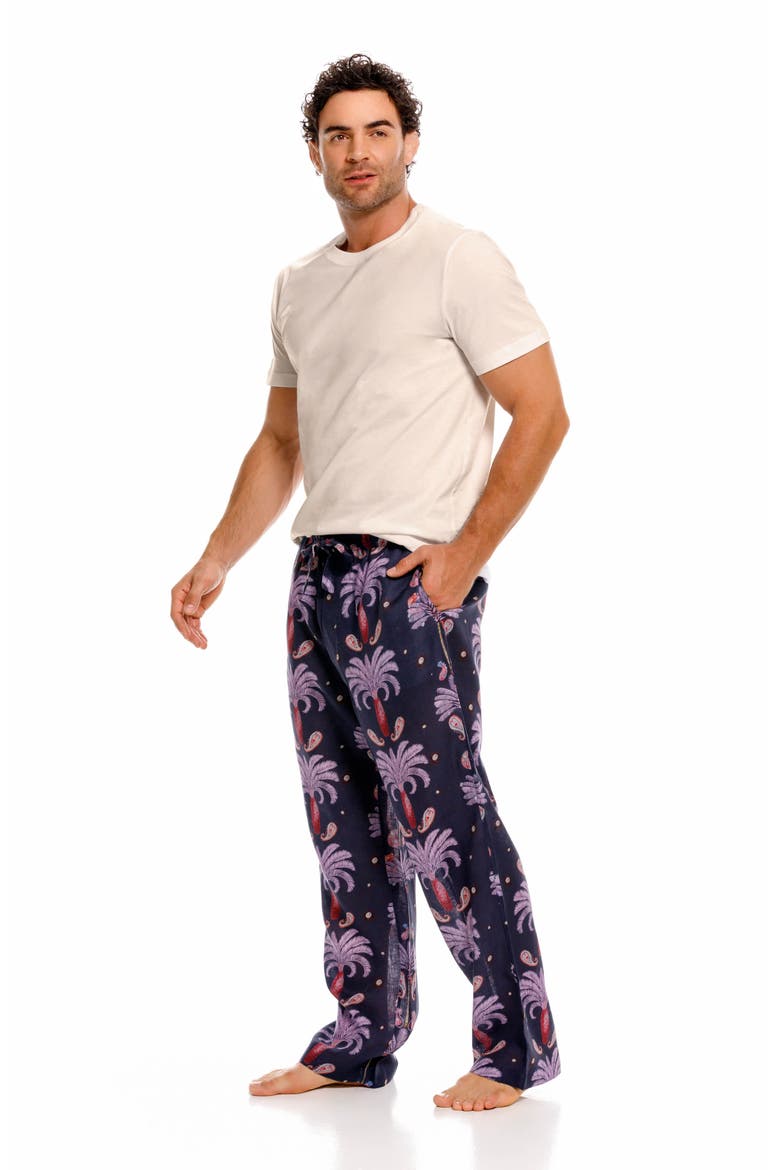 Drew Riviera Palms Print Linen Pajama Pants, Alternate, color, BLUE