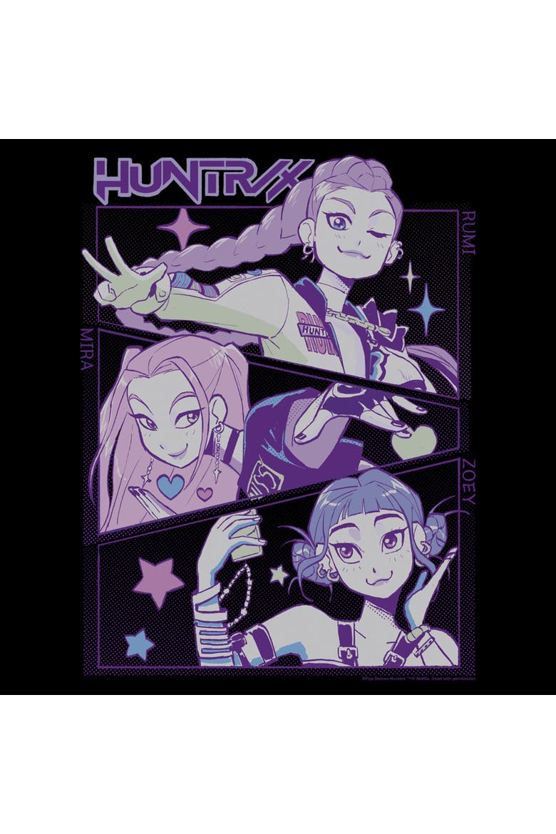 Mens KPop Demon Hunters Huntrix Group Panels T Shirt, Alternate, color, Black