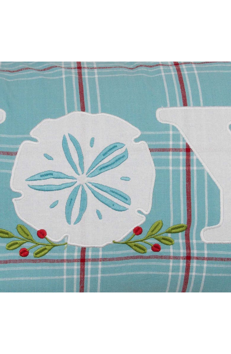 C&F Home Plaid "JOY" Holly Branch Sand Dollar Embroidered Pillow, 14" x 22", Alternate, color, Blue