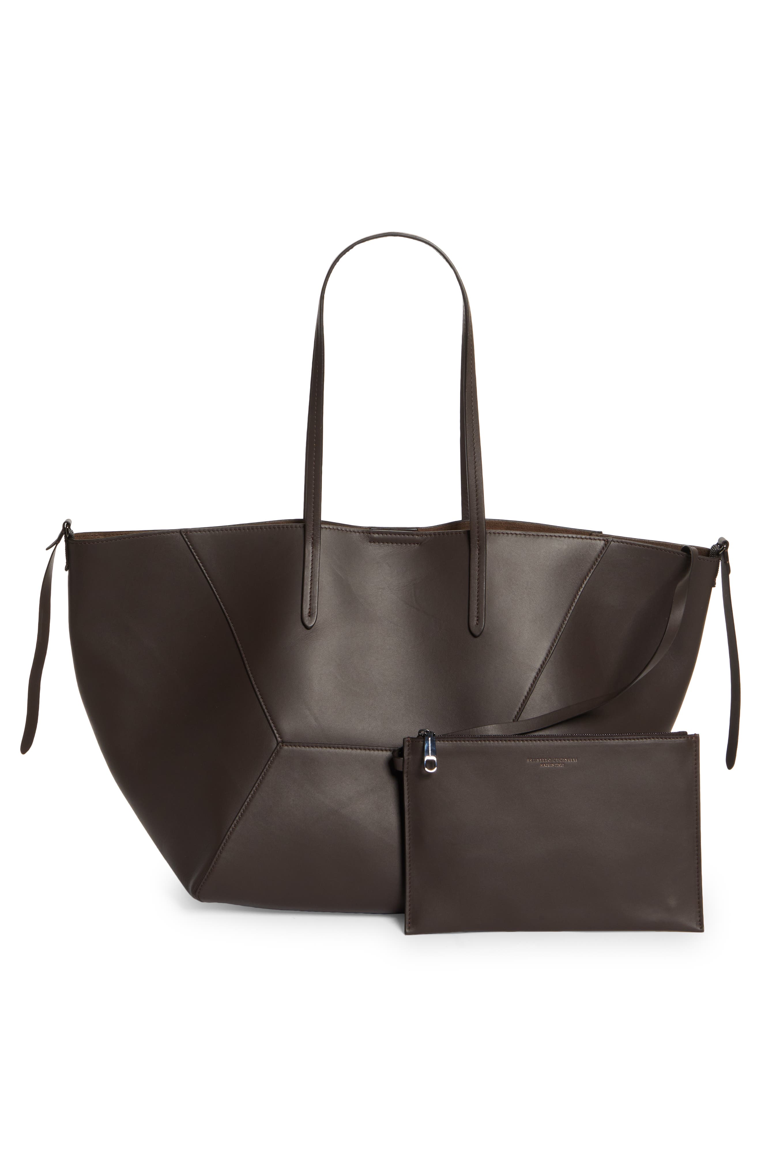 Brunello Cucinelli Monili Trim Leather Tote, Alternate, color, 