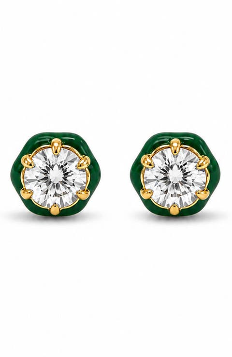 Jamie 14K Gold Plated Amethyst Enamel Halo Stud Earrings
