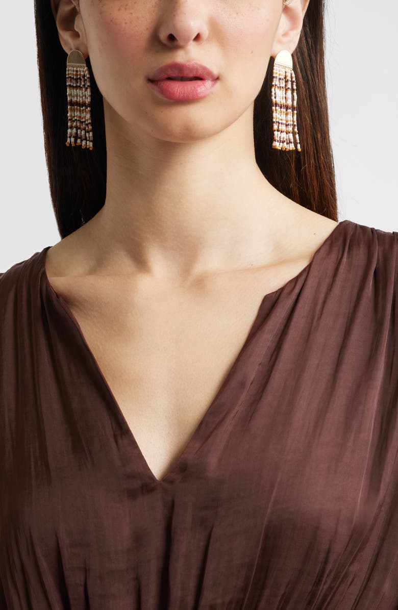 Nordstrom Crescent Seed Bead Fringe Drop Earrings, Alternate, color, Neutral Multi- Gold