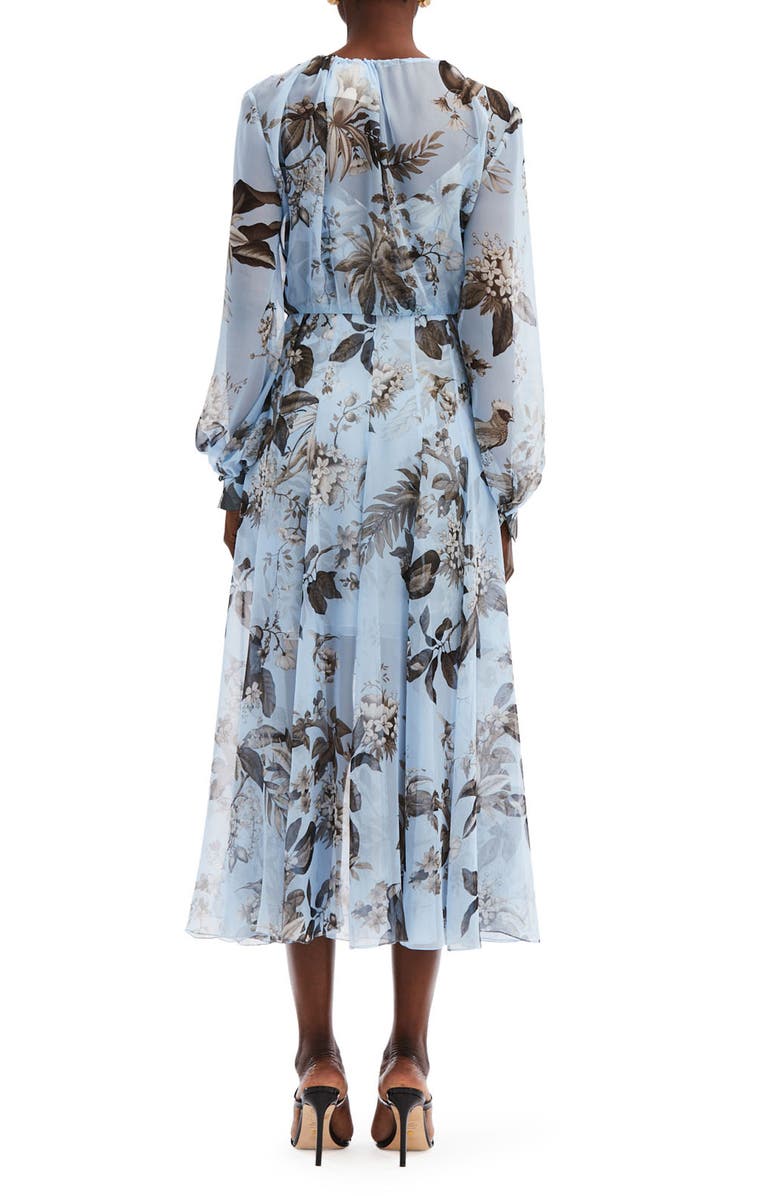 Oscar de la Renta Fauna Floral Sheer Long Sleeve Silk Shirtdress, Alternate, color, 