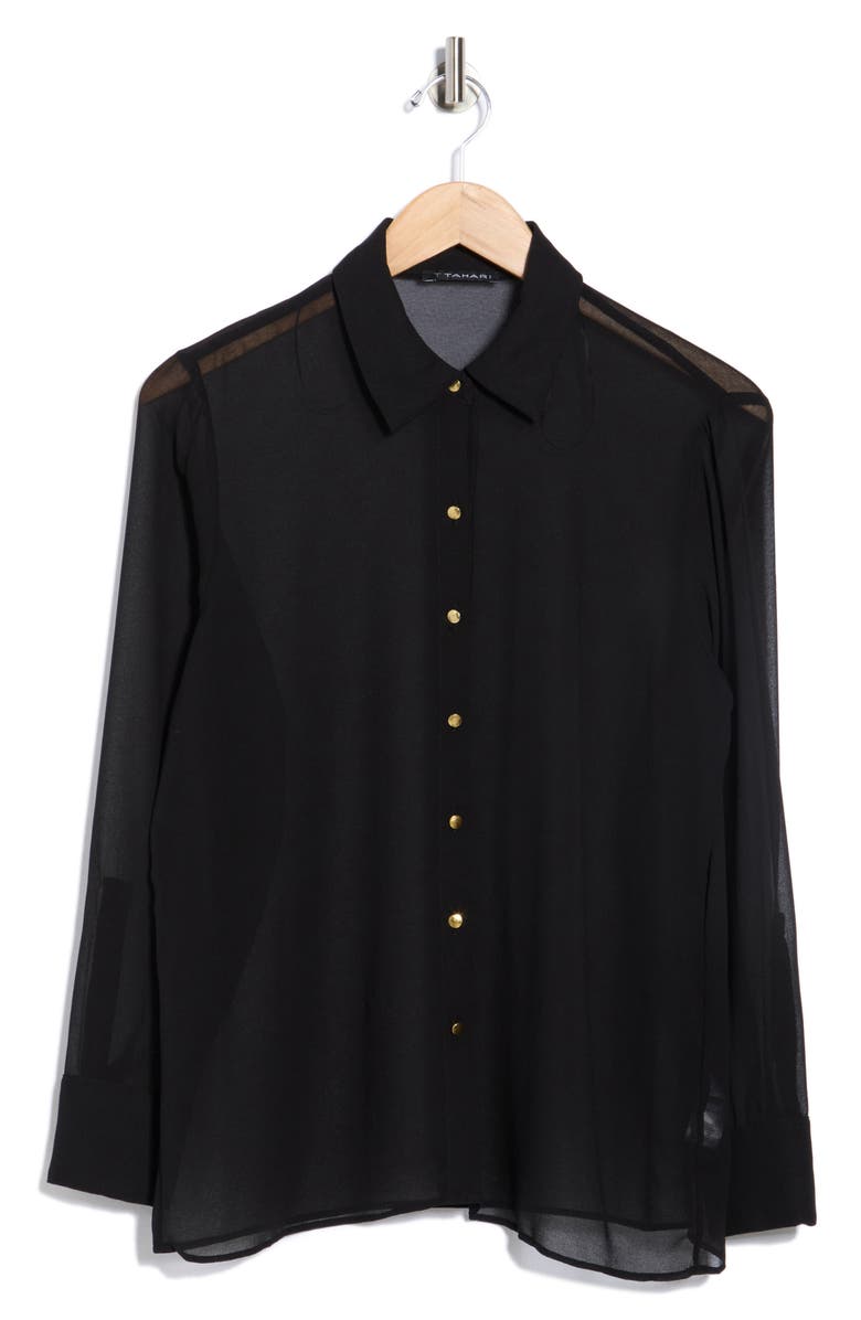 T Tahari Long Sleeve Button-Up Shirt, Main, color, Black
