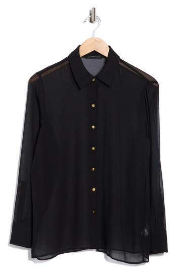 T Tahari Long Sleeve Button-up Shirt In Black