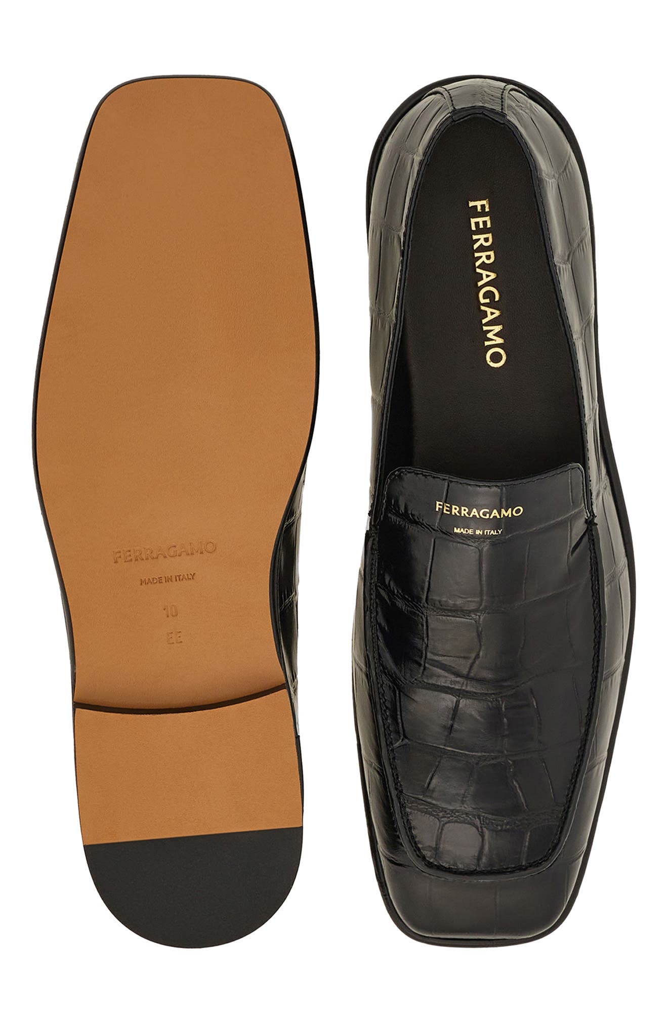 FERRAGAMO Croc Embossed Apron Toe Loafer, Alternate, color, 