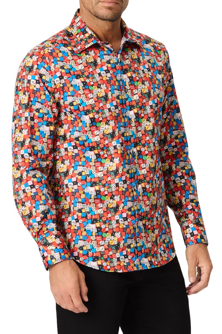 Snake Eyes Long Sleeve Stretch Cotton Button Up Shirt, Main, color, MULTI