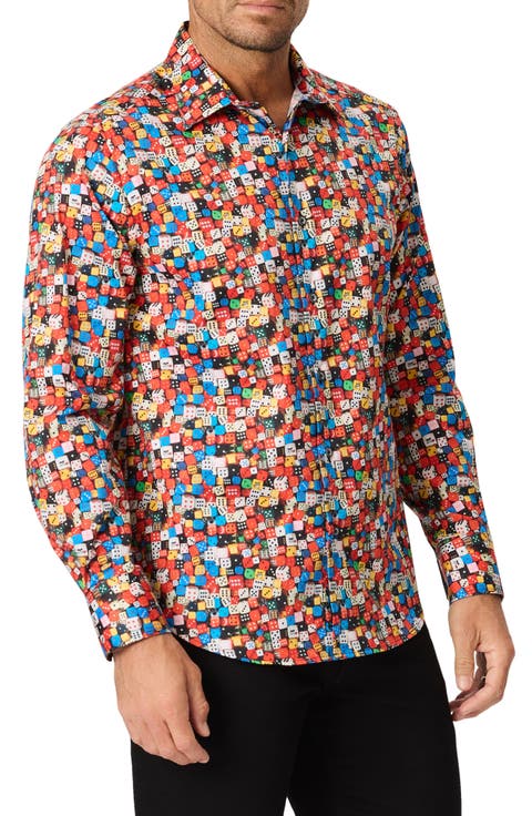 Snake Eyes Long Sleeve Stretch Cotton Button Up Shirt