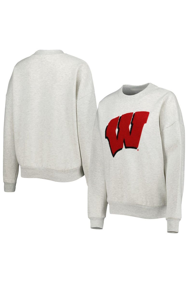 Women's Gameday Couture Heather Ash Wisconsin Badgers Chenille Patch Fleece Sweatshirt, Main, color, Ash