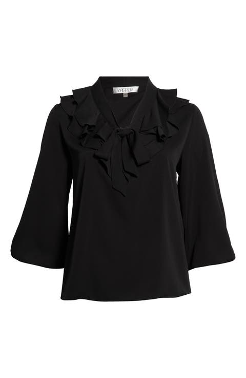 Ruffled Tie Front Long Sleeve Top