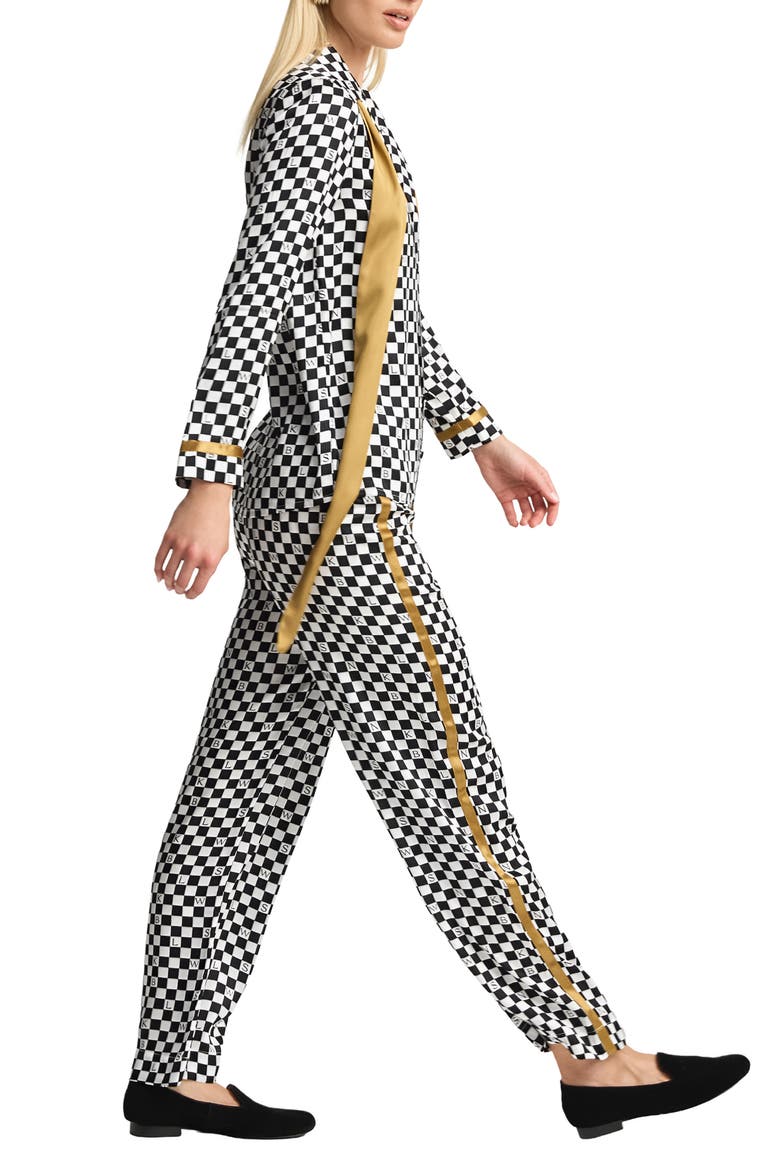 Checkerboard Unisex Long Pajama Set, Alternate, color, Black & White
