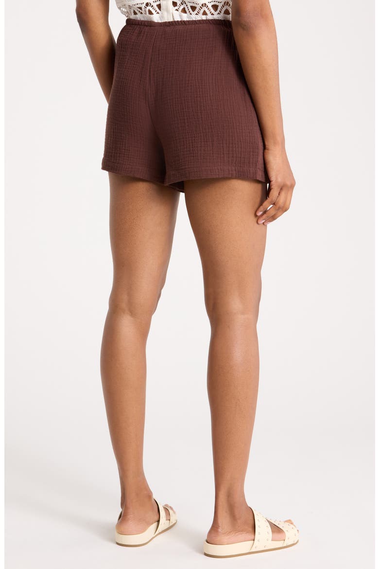 Cotton Gauze Drawstring Shorts, Alternate, color, COFFEE BEAN