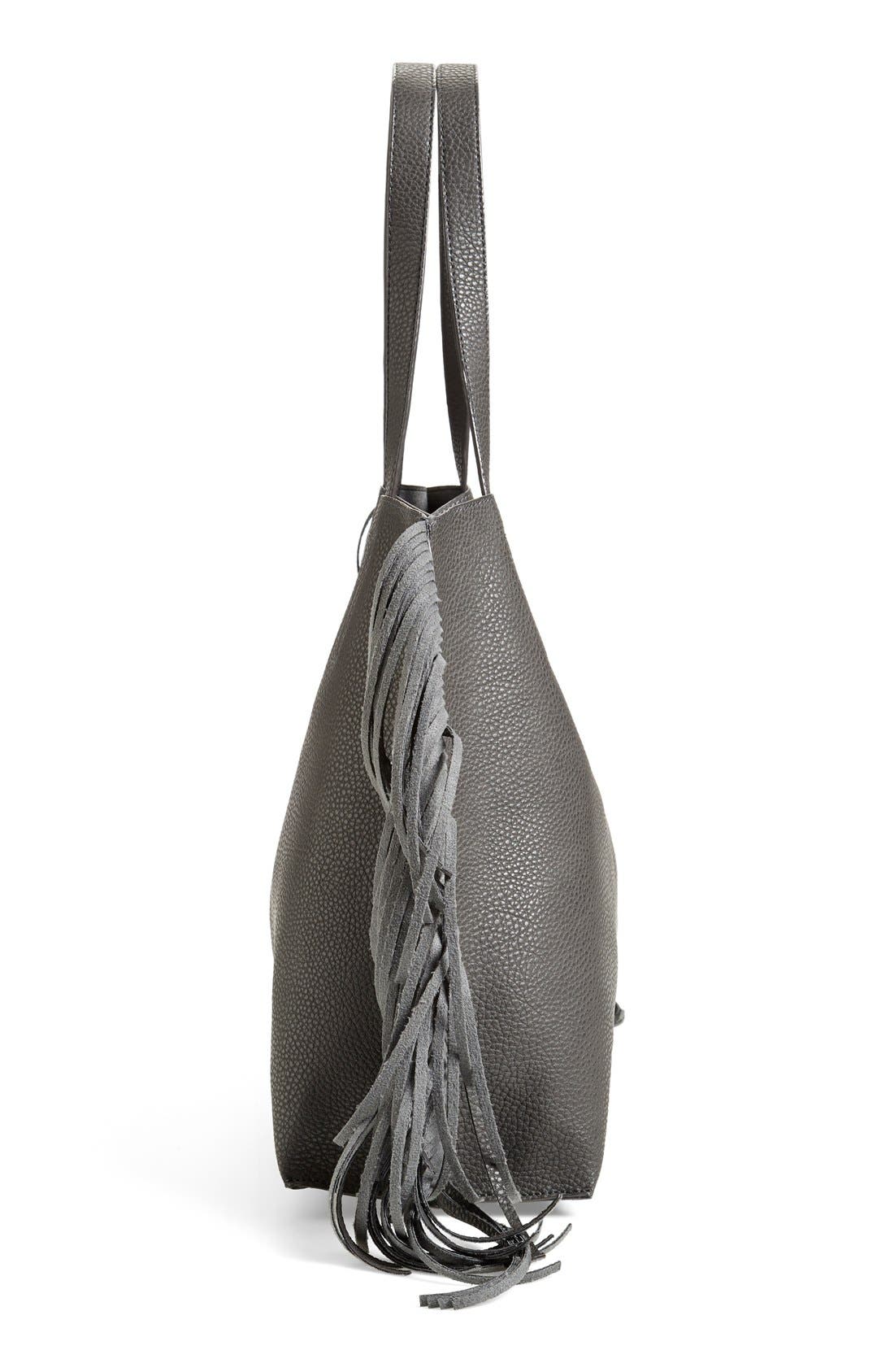Faux Suede Fringe Tote, Alternate, color, GREY CHARCOAL