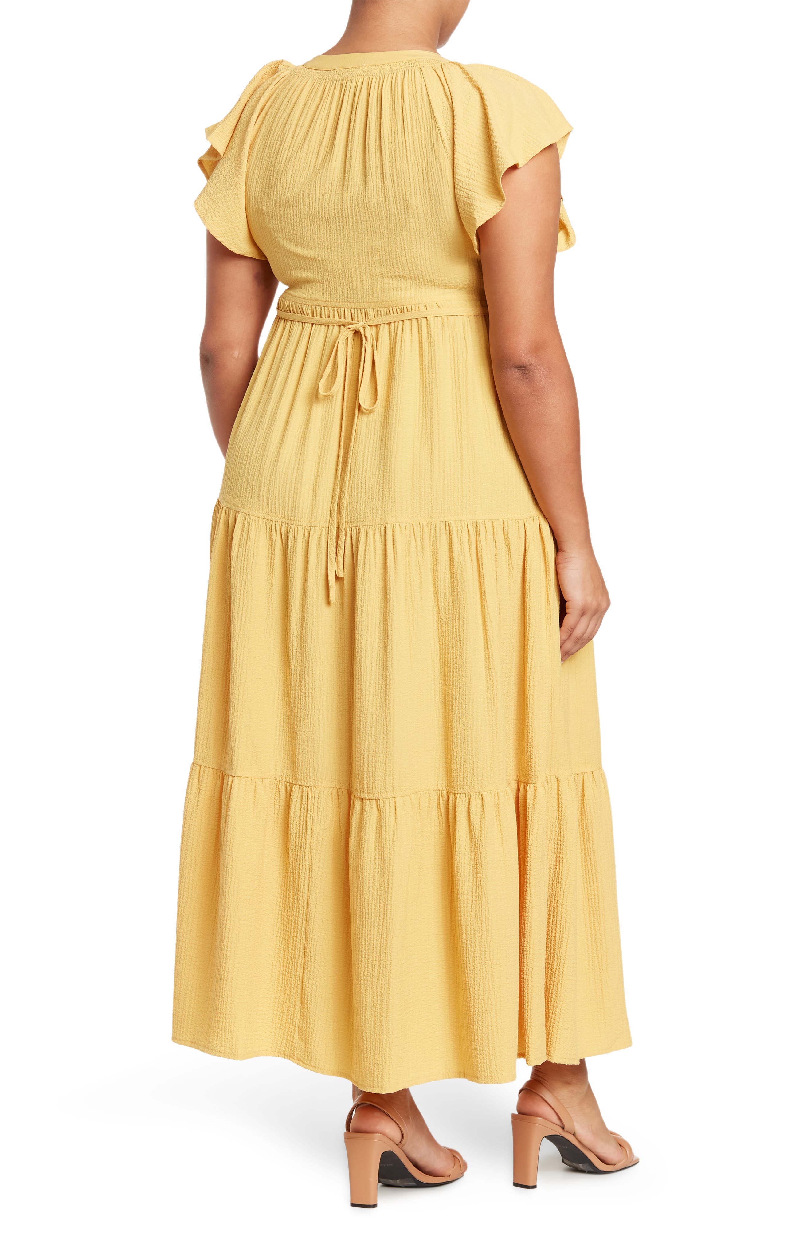 Calvin Klein Gauze Split Neck Midi Dress (Women) | Nordstromrack