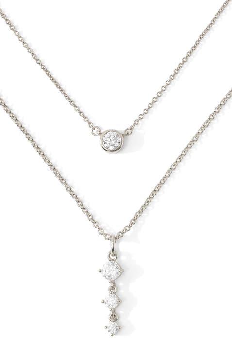 Classic Bezel Solitaire & Three Stone Drop Necklace Bundle