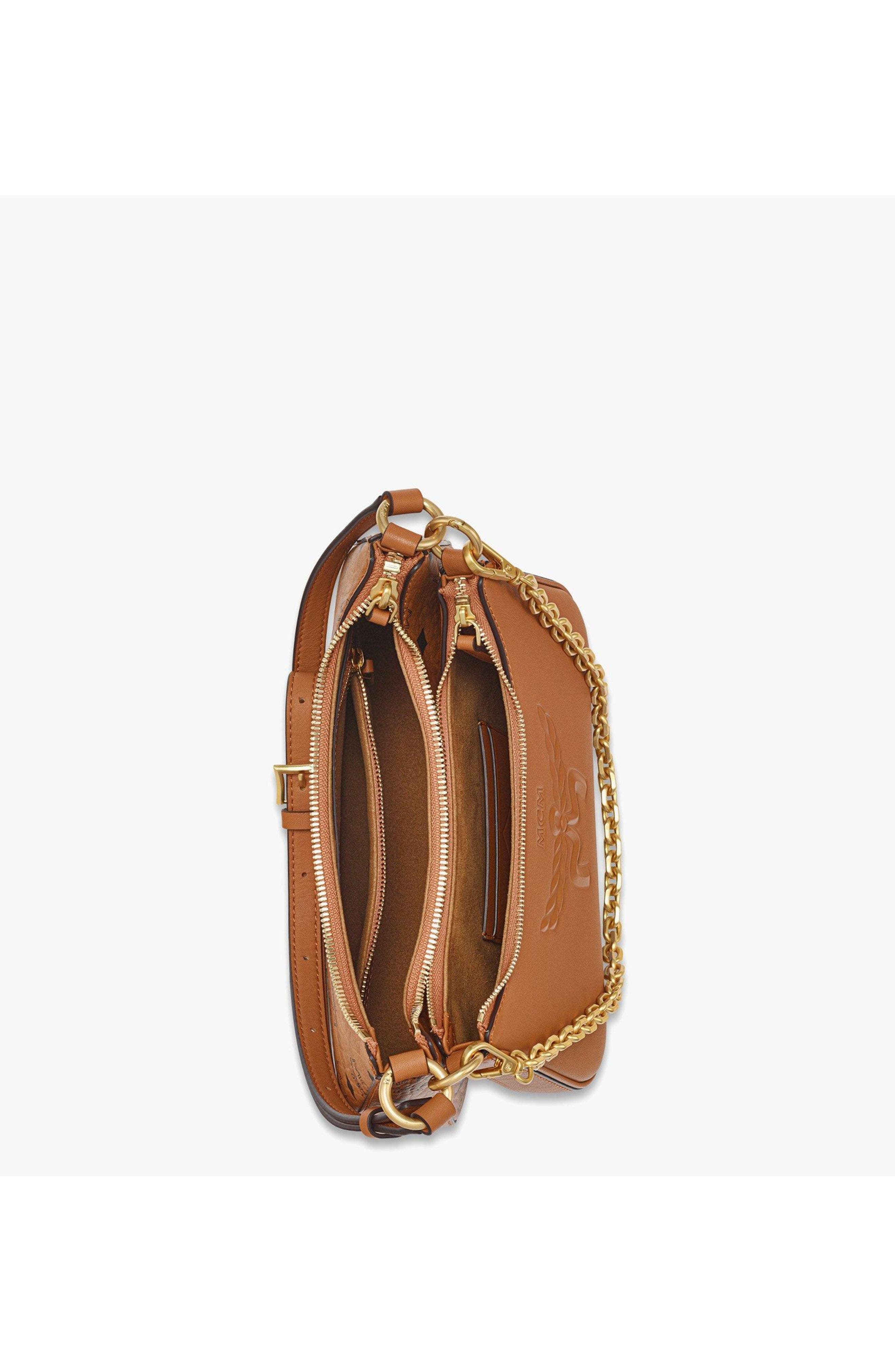 MCM Aren Duo Hobo in Visetos, Alternate, color, Cognac