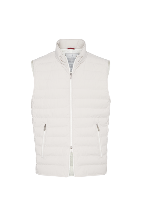 ダウンベスト Brunello Cucinelli Piquet Sleeveless Down Jacket BRUNELLO CUCINELLI - Suede Leather Down Vest Brunello Cucinelli