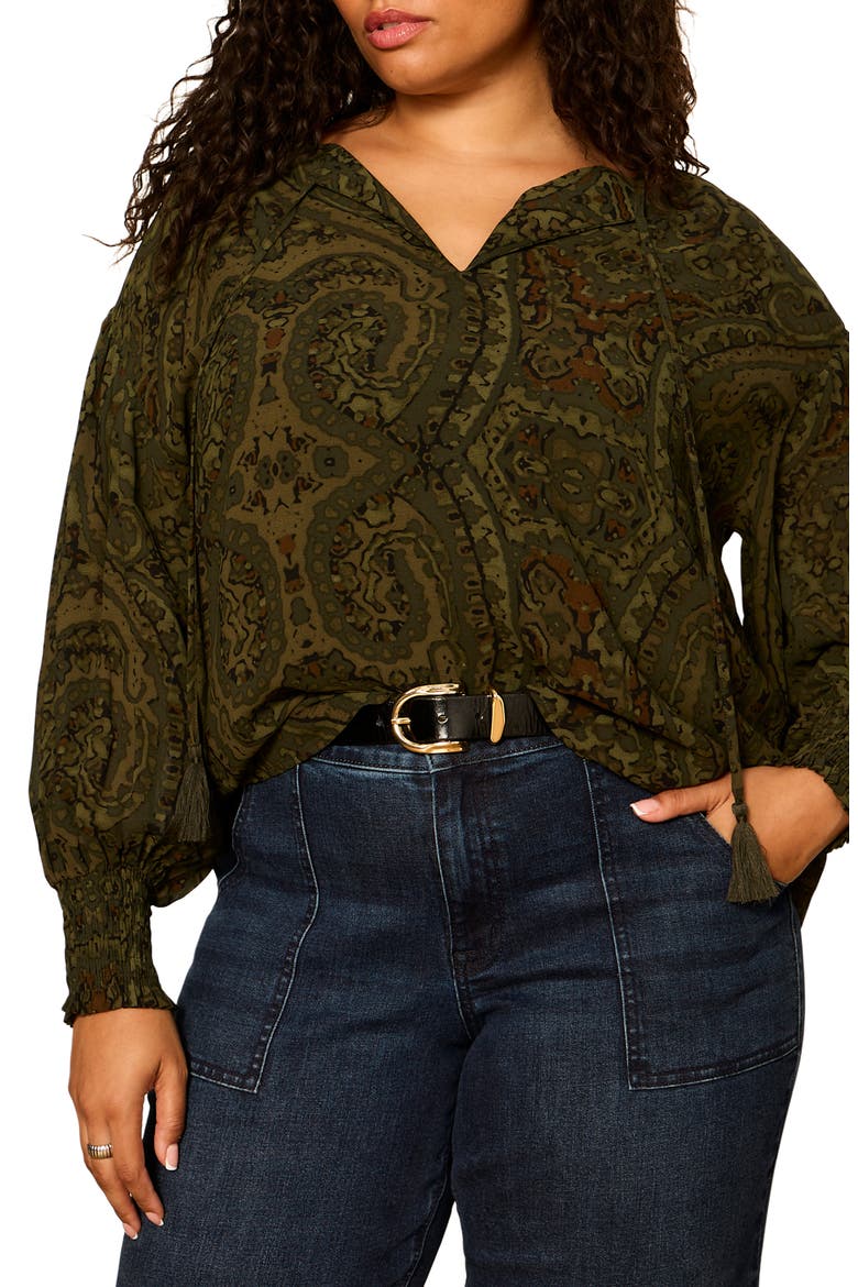 The Moment Volume Blouse, Main, color, MIDNIGHT MOSS GREEN