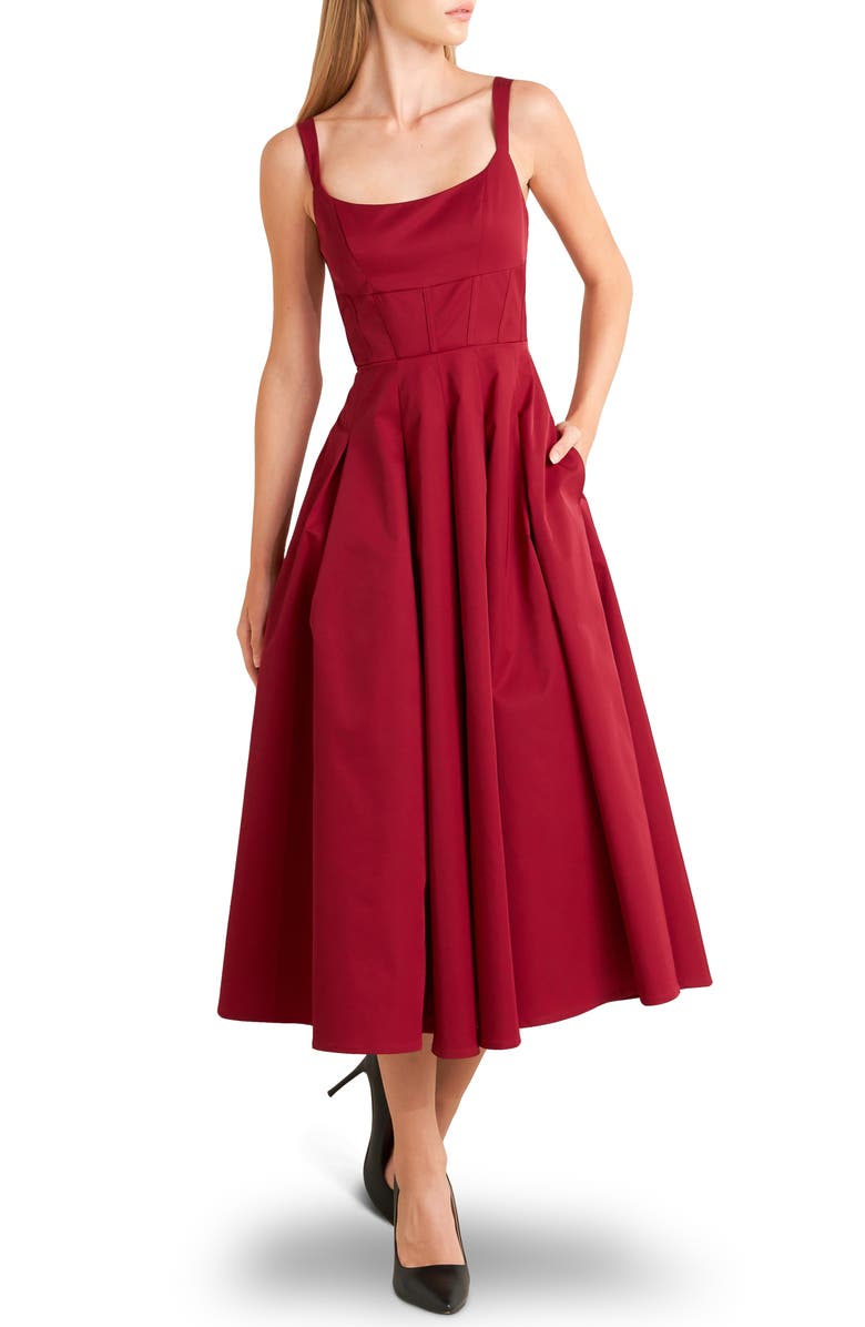 FREEMARKET Fit & Flare Midi Dress, Main, color, Maroon