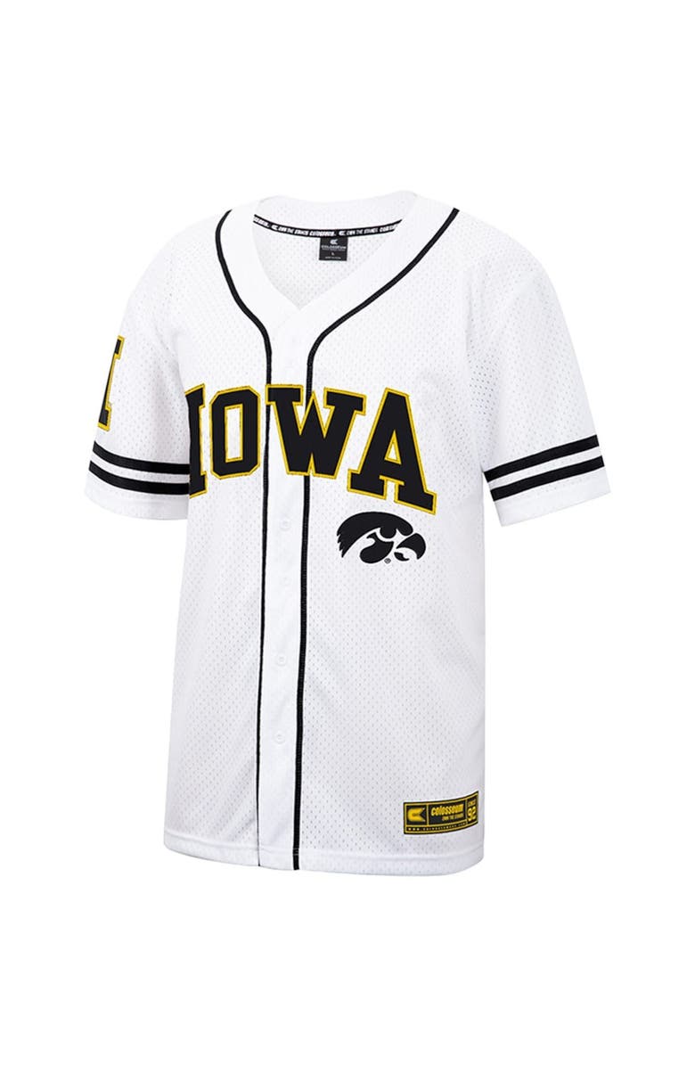 COLOSSEUM Men's Colosseum White Iowa Hawkeyes Free Spirited Mesh Button-Up Baseball Jersey, Alternate, color,