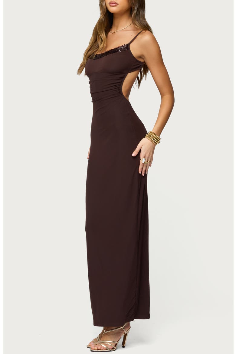 Shanna Mesh Maxi Dress, Alternate, color, BROWN