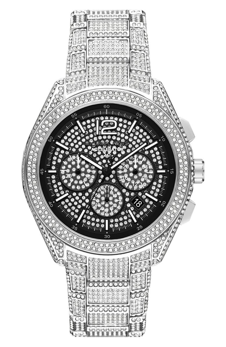 Michael Kors Accelerator 2.0 Chronograph Quartz Bracelet Watch, 44mm, Main, color, Stainless Steel/ Black