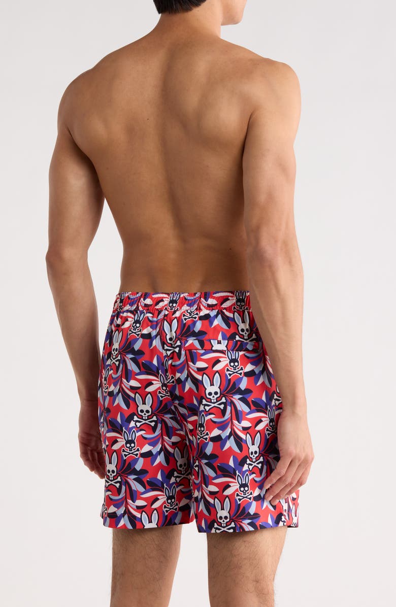 Psycho Bunny Florian Print Swim Trunks, Alternate, color, Bittersweet