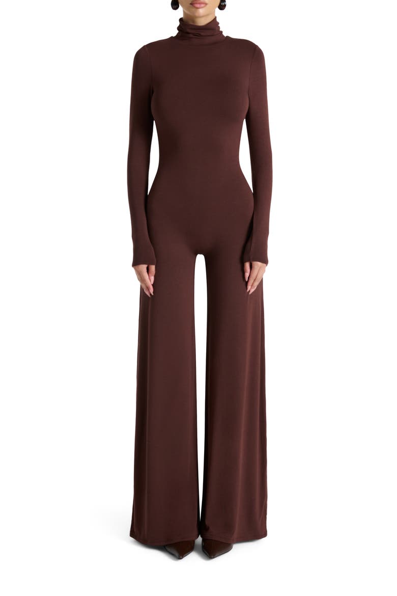 Sculpt Turtleneck Wide Leg Jumpsuit, Main, color, CHOCOLATE