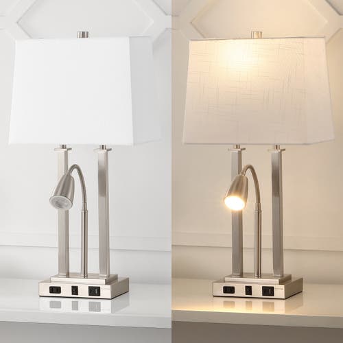 Jonathan Y Blaire 23.75" 2-light Modern Farmhouse Metal Led Table Lamp With Usb Charging Port In Nickel