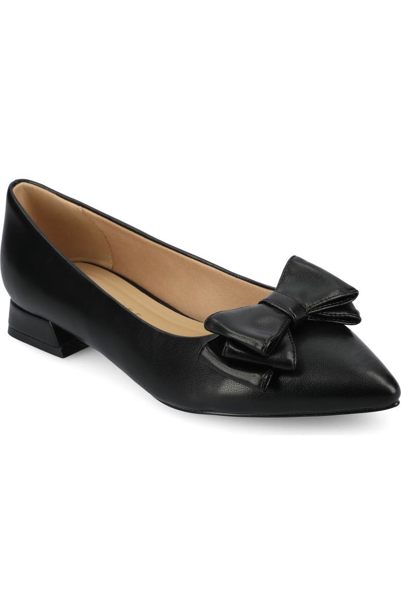 Journee Collection Ophelia Bow Pointed Toe Flat, Main, color, Black Pu
