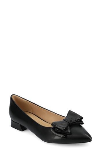 Shop Journee Collection Ophelia Bow Pointed Toe Flat In Black Pu