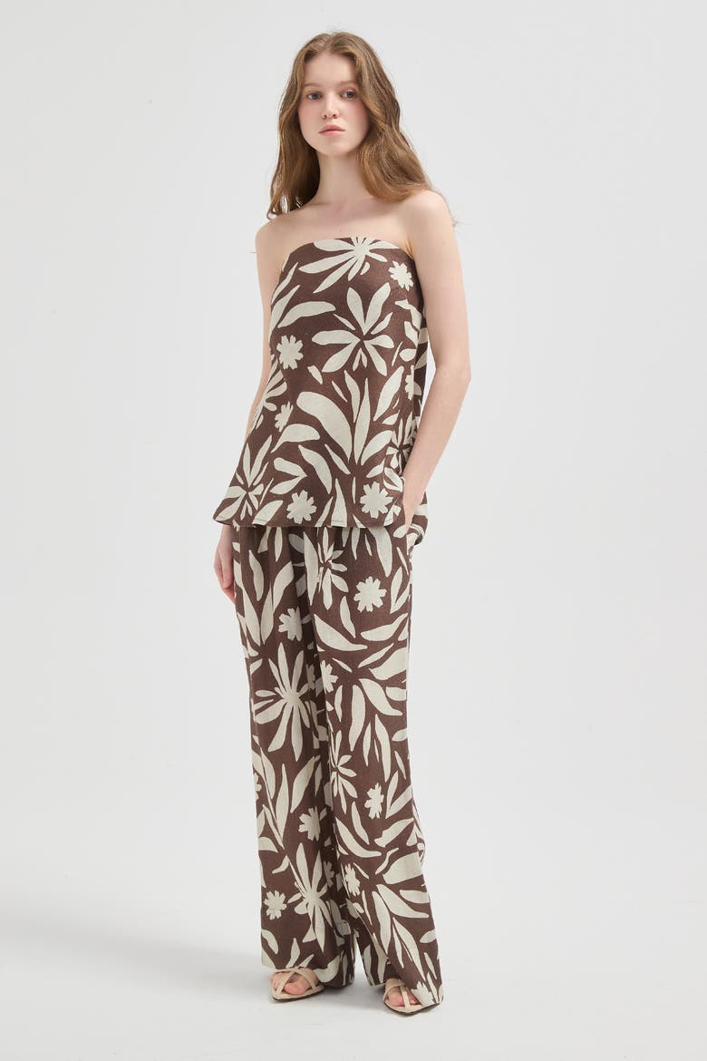 Rhea Wide-leg Linen Pant, Alternate, color, Brown