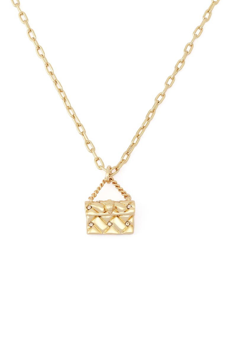 Quilt Kensington Bag Pendant Necklace, Alternate, color, GOLD