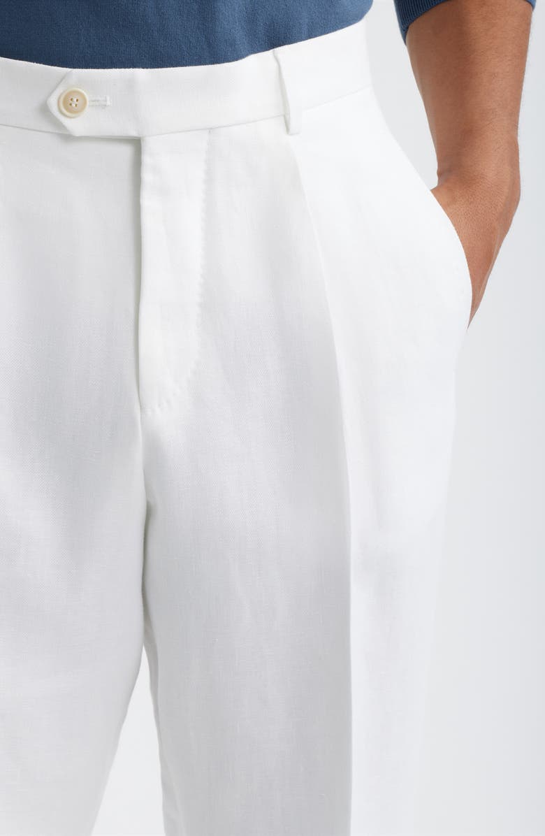 BOSS Camel Peet White Pleated Linen Suit Pants, Alternate, color, White