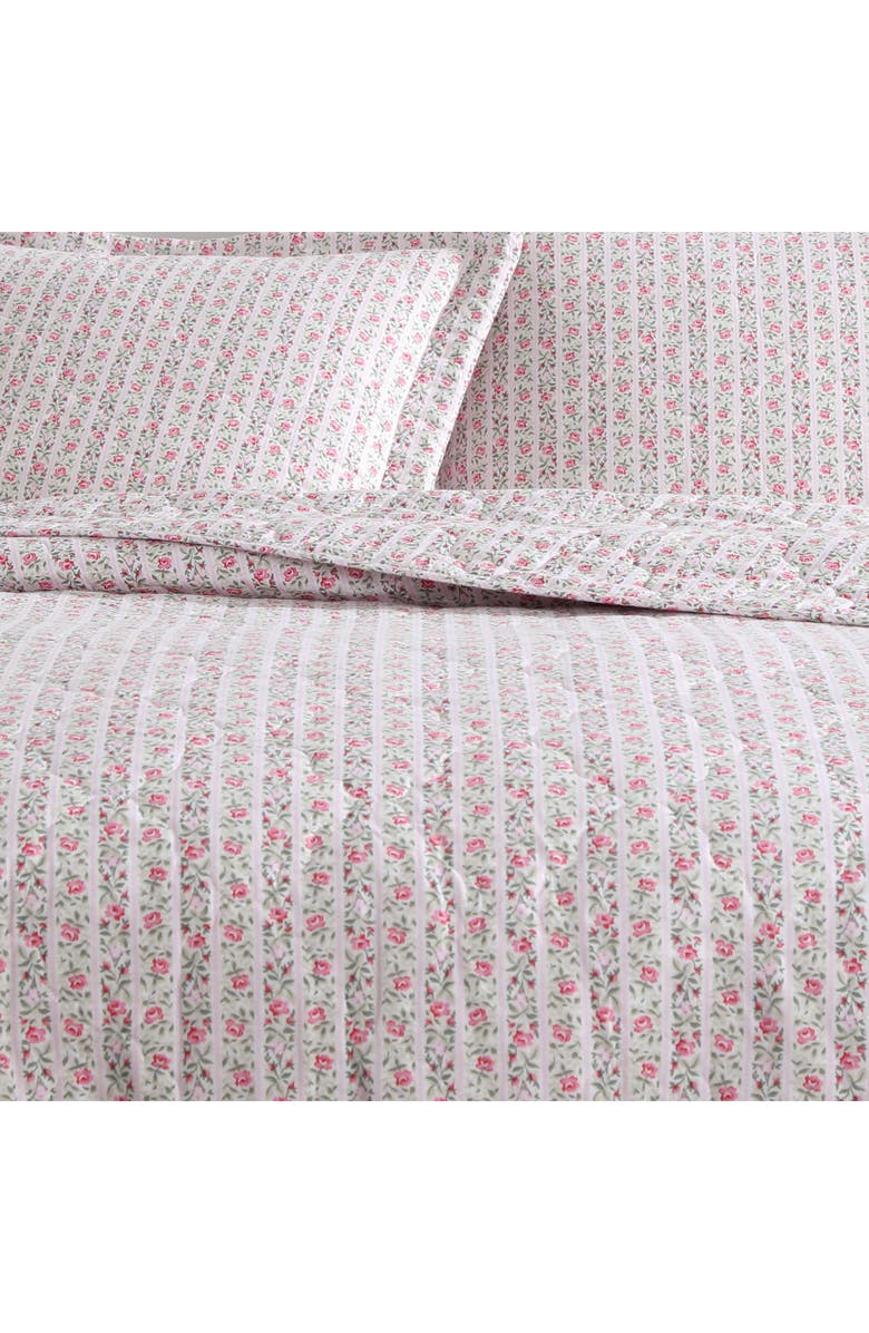 Laura Ashley Marta Floral Stripe 3-Piece King Quilt & Sham Set, Alternate, color, Lt-Pastel Pink